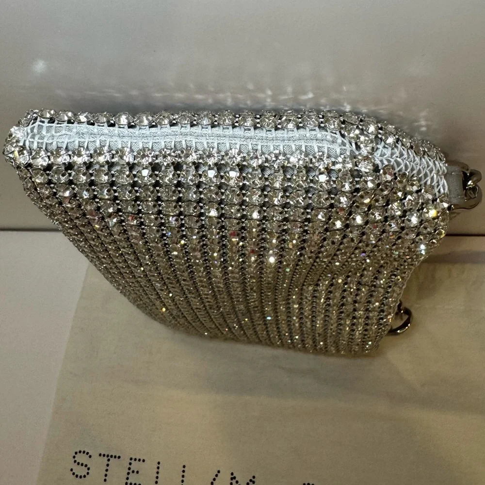 NWT Stella McCartney Crystal Rhinestone Soft Clutch W Silver Chain Crossbody